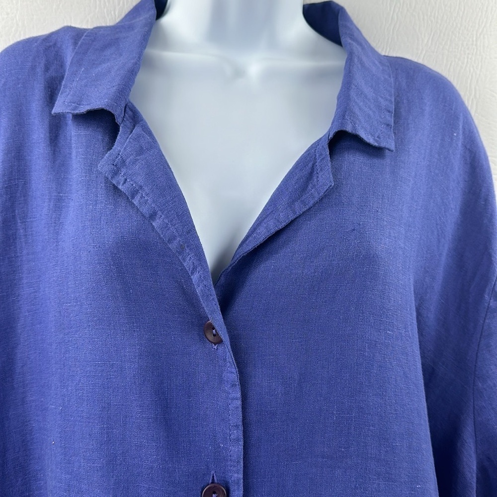 Flax Two-Piece Periwinkle Linen Cropped Wide leg Pantsuit - Picture 2 of 12